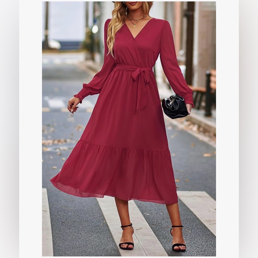 Wine Red Long Sleeve Dress